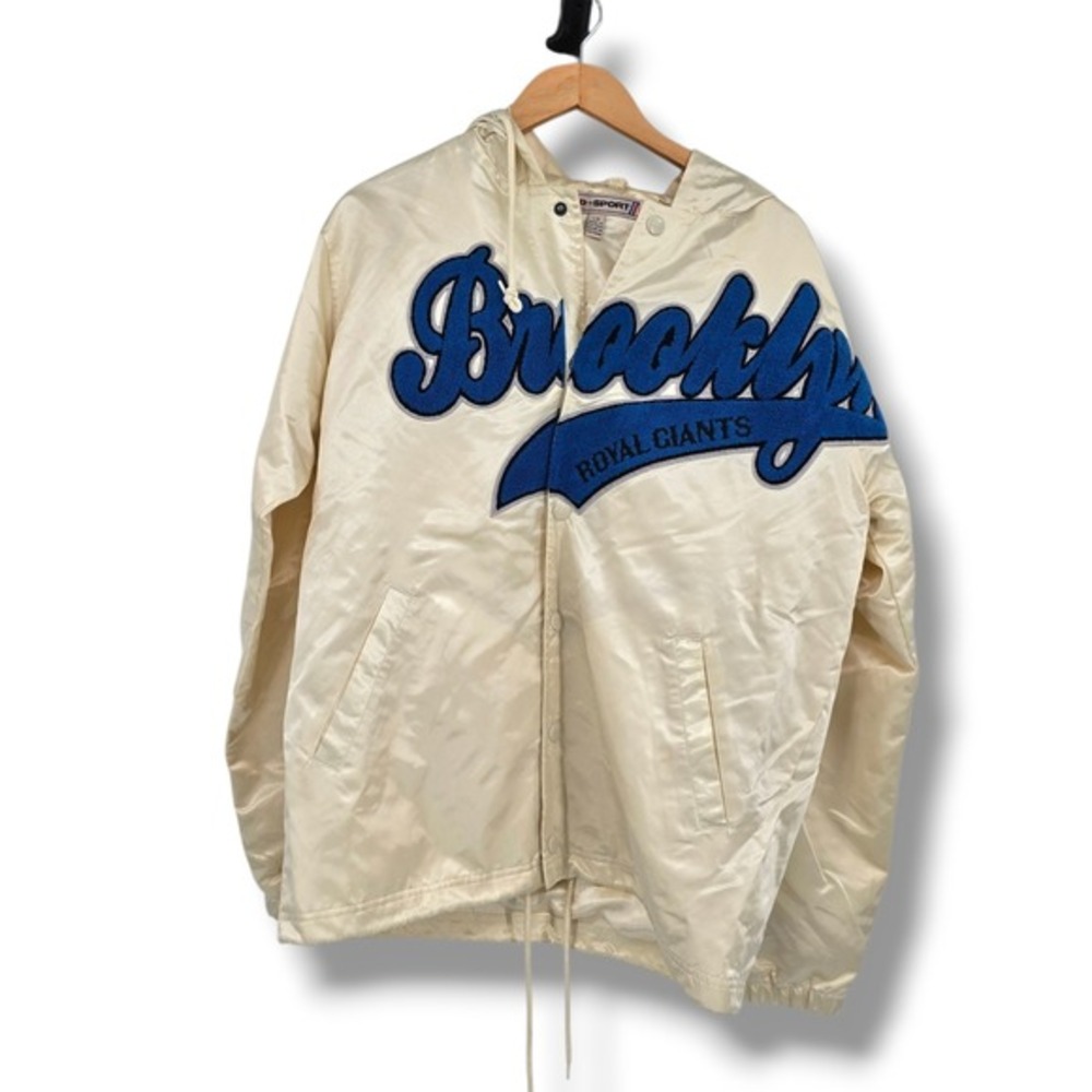 SD Sport Brooklyn Royal Giants Satin Windbreaker Jacket Cream Blue Mens Large